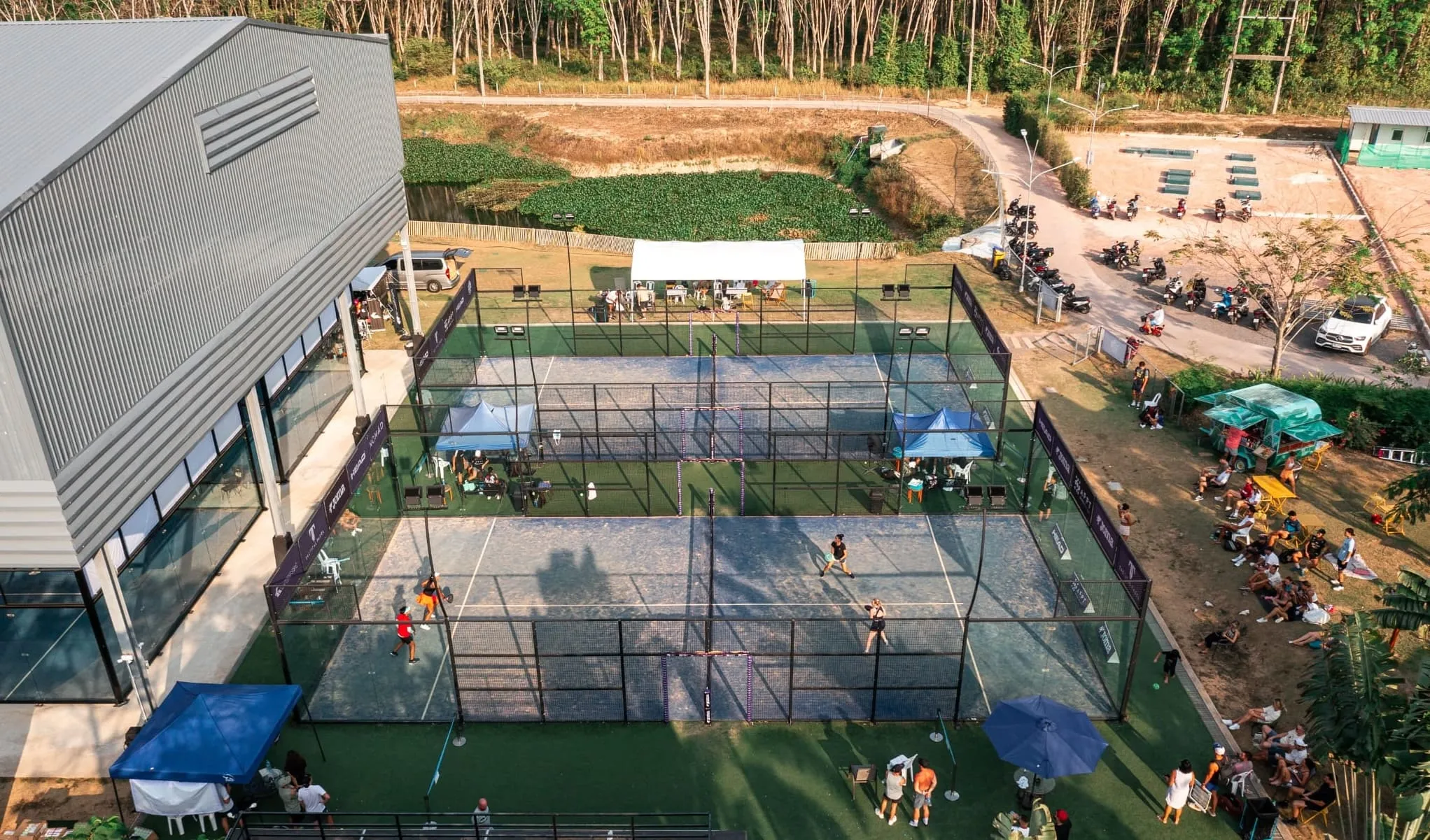 Aerial view of blue padel courts in Thailand